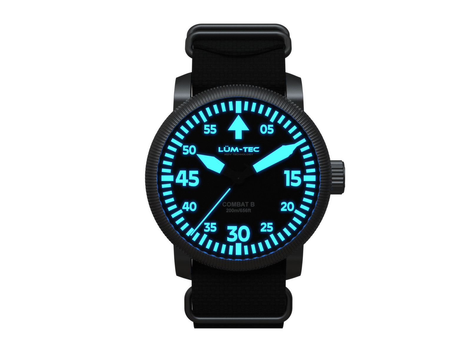 Lum-tec Dive Watch Combat B73 200M BGW9 Super-Luminova 2 straps US Made 43mm NIB
