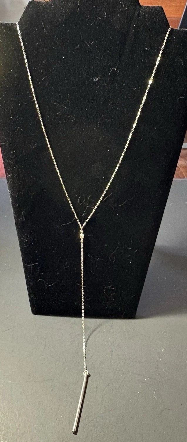 Sterling Silver Lariat Necklace Bar Pendant Minimalist Y Drop Modern Capsule