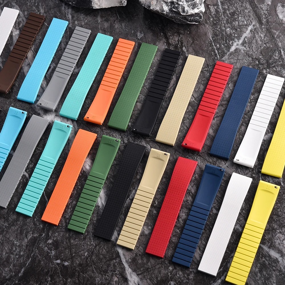 FKM Fluoro Rubber Watch Strap Quick Release Cut to Size Buckle Band Soft 18-22mm