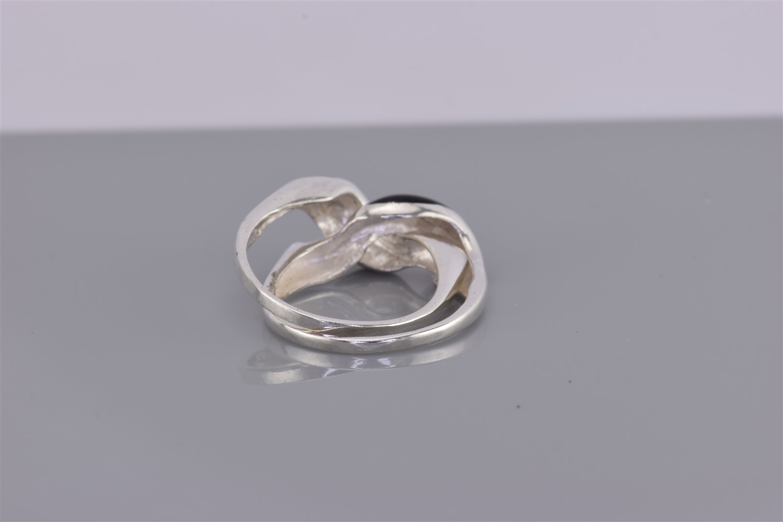 Sterling Silver Swirled Black Enamel Double Interlocking Band Ring 925 Sz: 6.5
