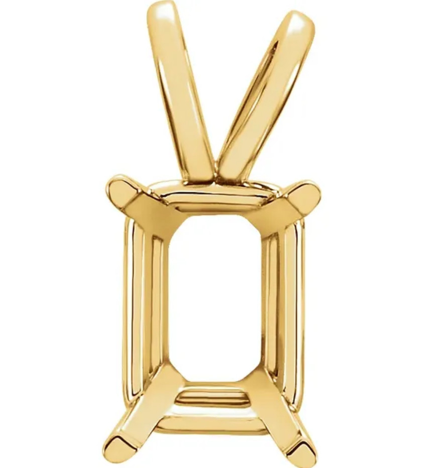 6mm x 8mm Emerald Cut 14k Yellow Gold Wire Basket 4 Prong Pendant Setting Mount