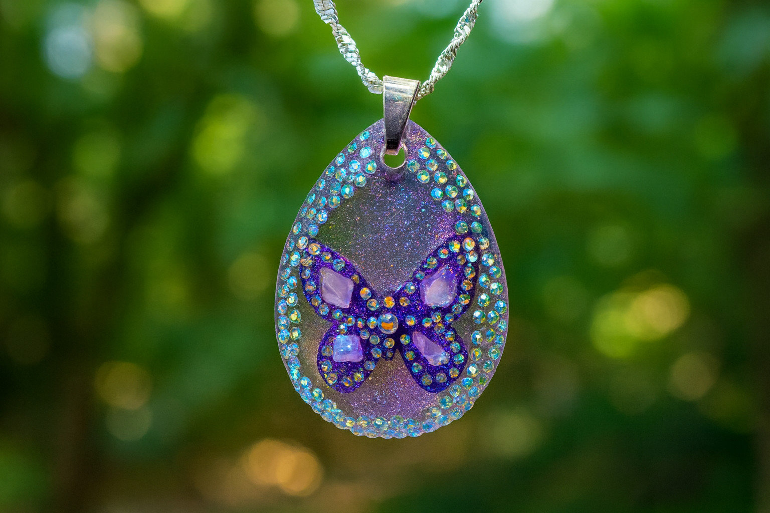 Crystal Butterfly Pendant Necklace, Reversible, Mother of Pearl The Perfect Gift