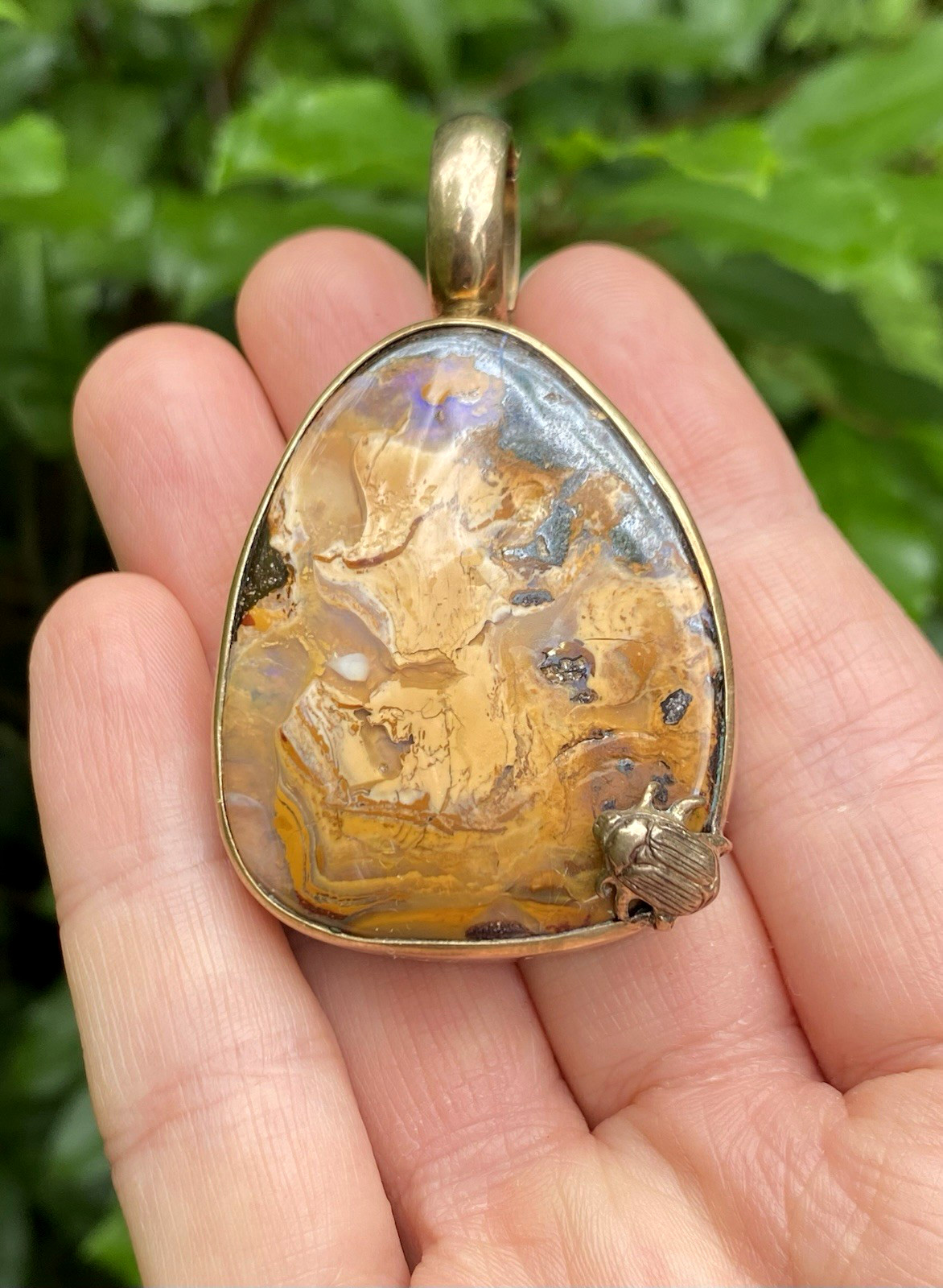 Large Stephen Dweck OOAK One-of-a-Kind bronze Opal pendant with Adam Beetle