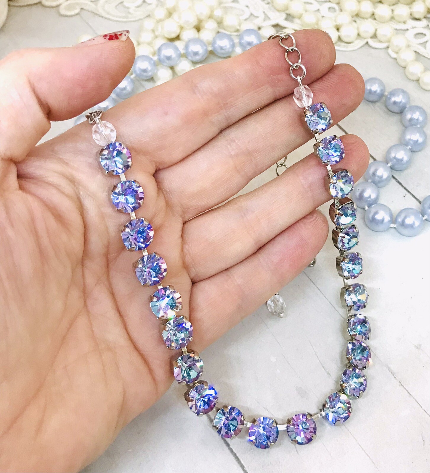 Vitrail Light Crystal Cup Chain Necklace, Lavender Crystal Tennis Necklace