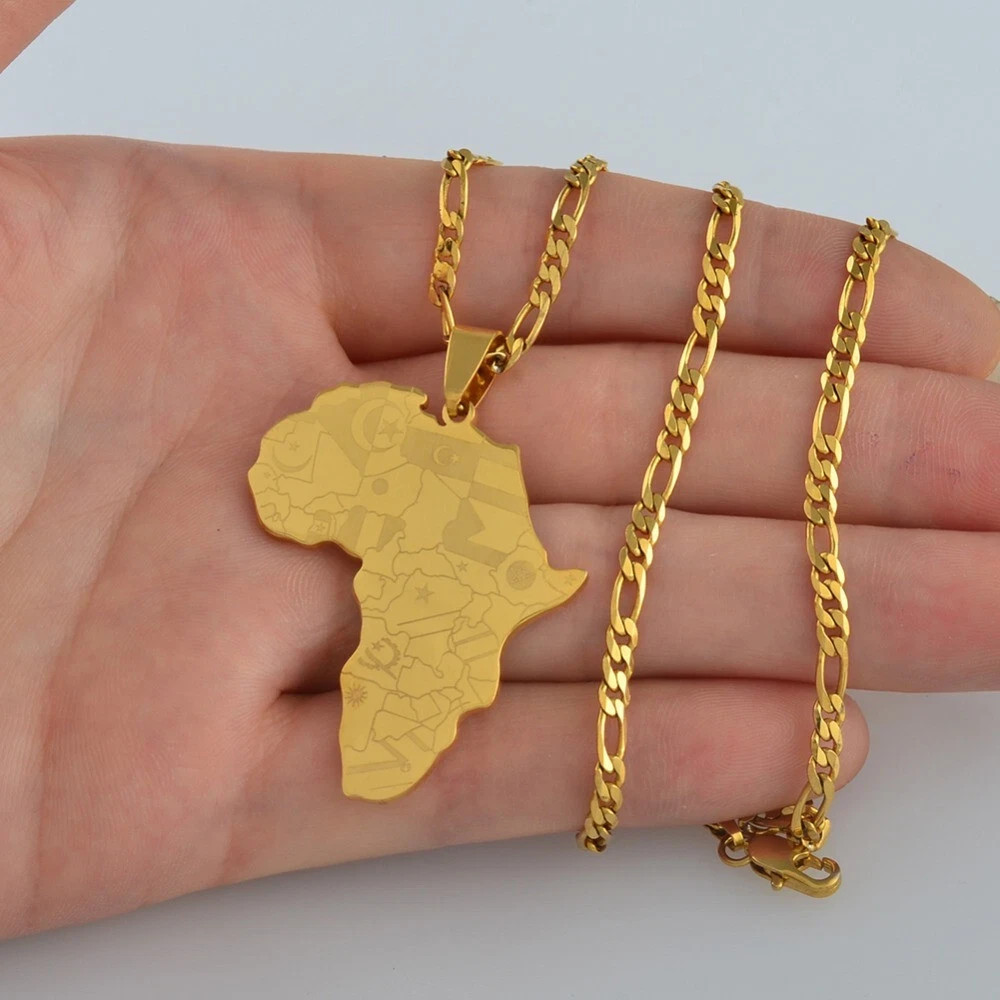 Africa Map Pendant Necklace Gold Tone African Continent Jewelry Womens