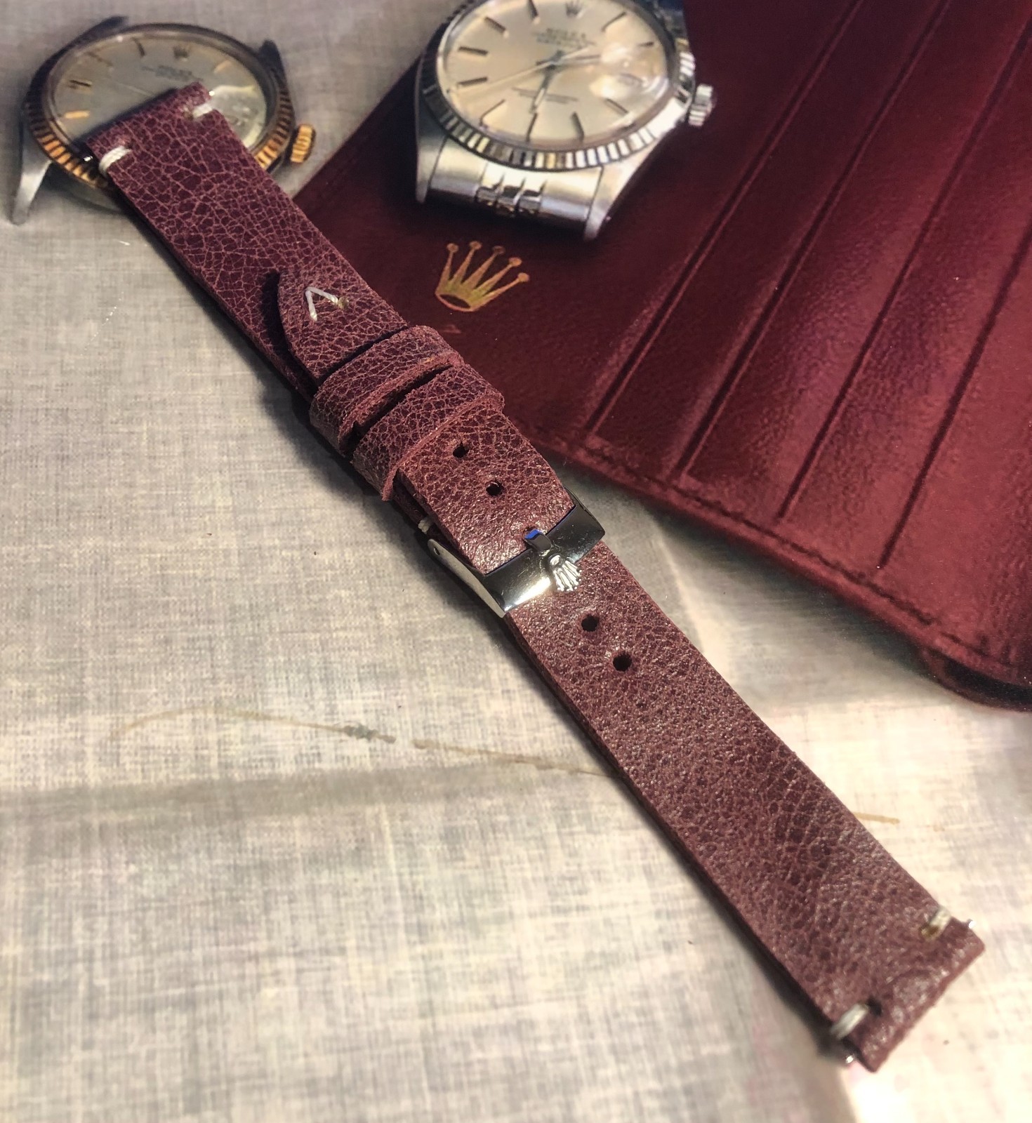 Silver Buckle To Fit Rolex,Swiss Made with H/M Italian Leather/Suede Watch Strap