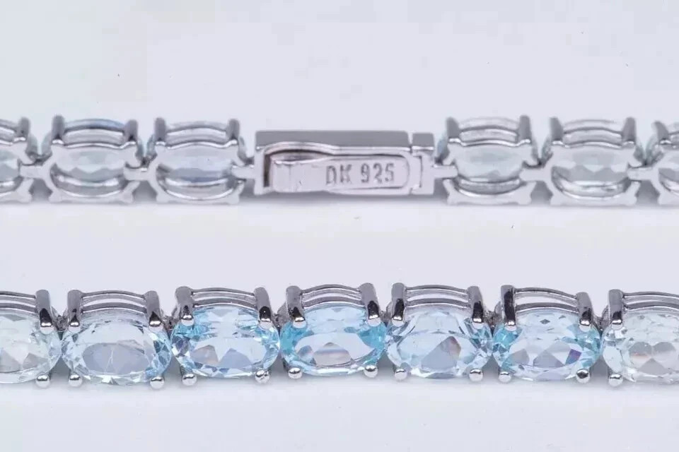 9Ct Oval Cut Lab-Created Aquamarine Women Tennis Bracelet 14K White Gold Plated