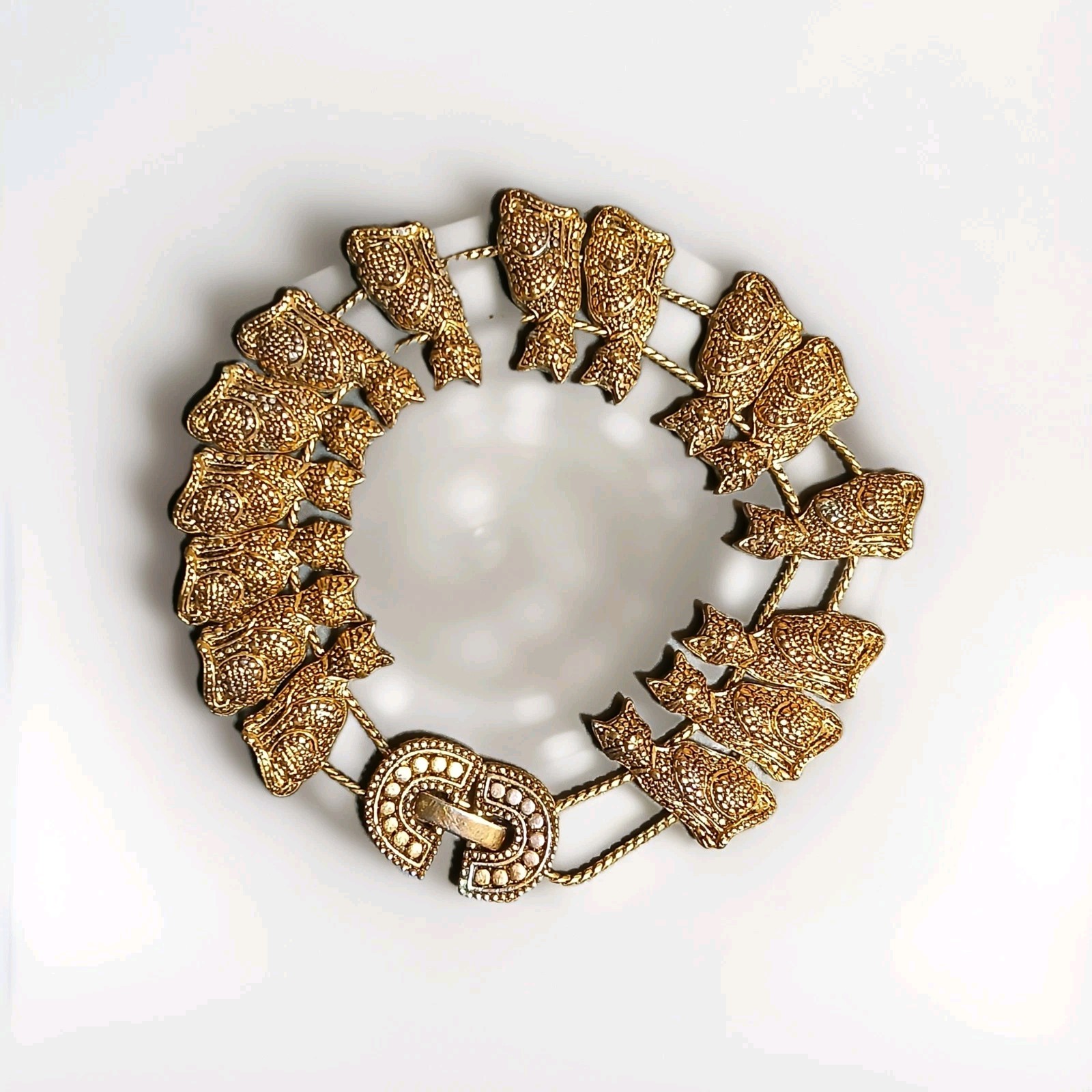 Vintage Gold Tone Cat Charm Bracelet 9in Long Unisex ✨️