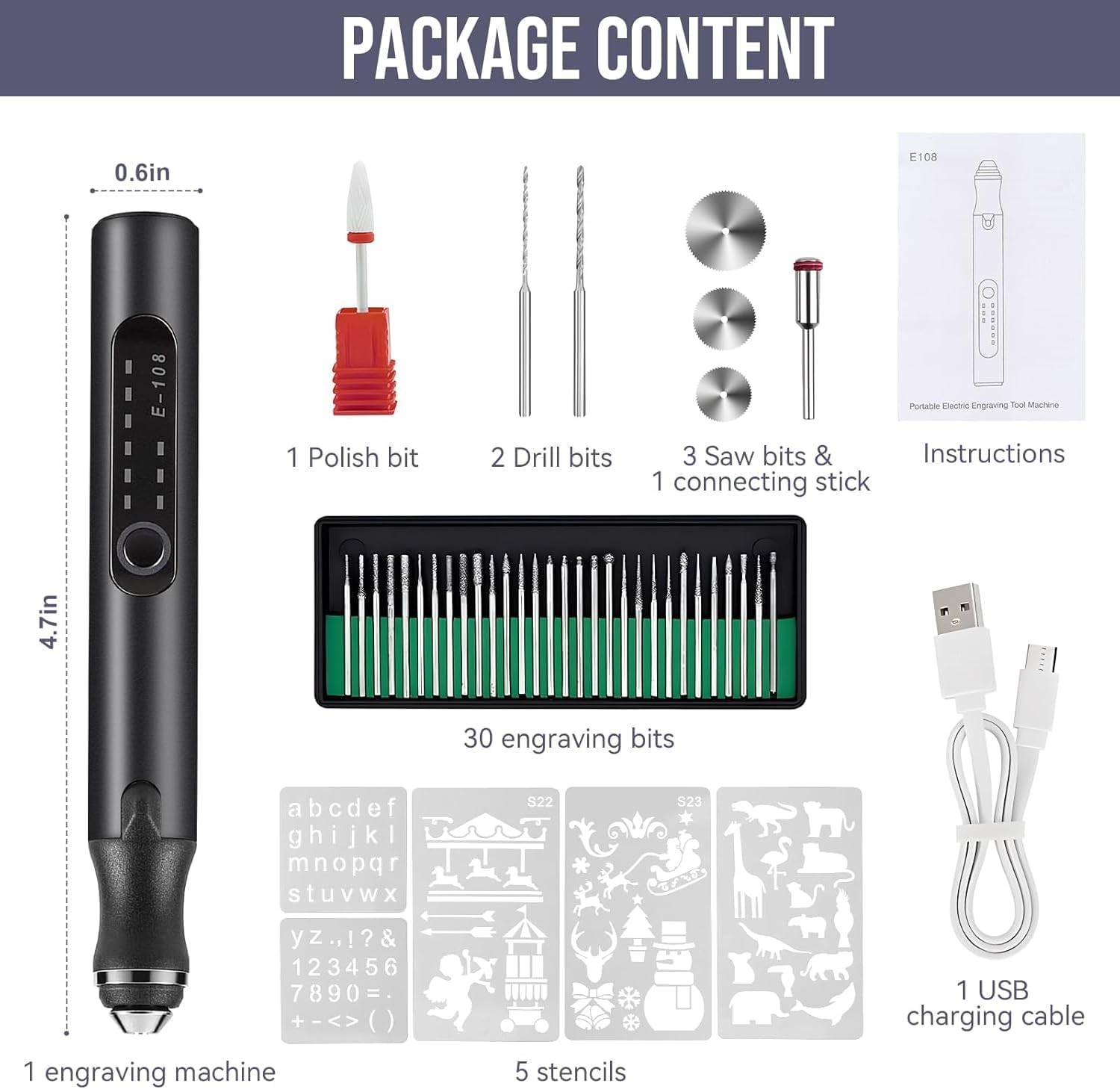 USB Rechargeable Electric Engraving Pen, 37 Bits Cordless Engraver for Jewelry