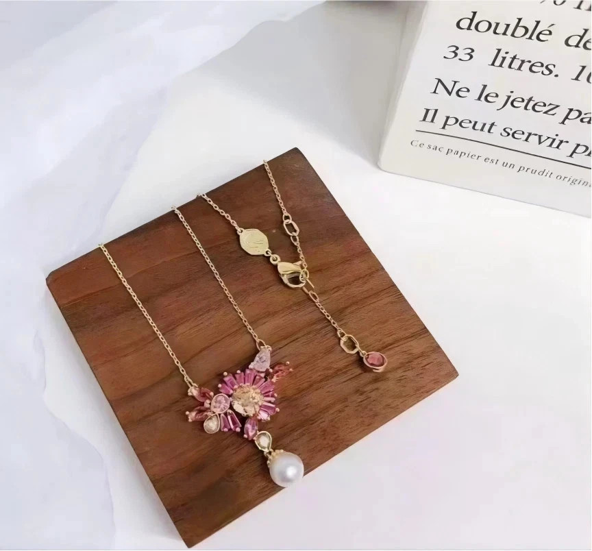 Swarovski Cherry Blossom Jewelry Set Necklace Bracelet Earrings Pink Crystal
