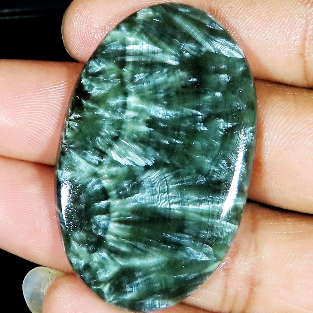 natural SERAPHINITE cabochon loose gemstone 71.20 Cts. (31x49x04 mm) oval shape