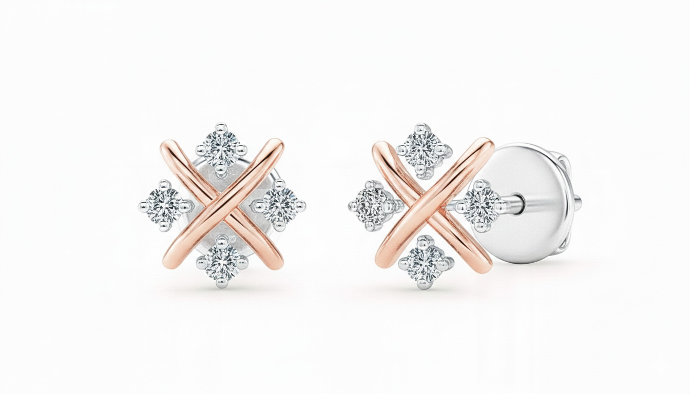9ct White gold & Silver stud earrings flower design 12mm pair in Luxury Gift box