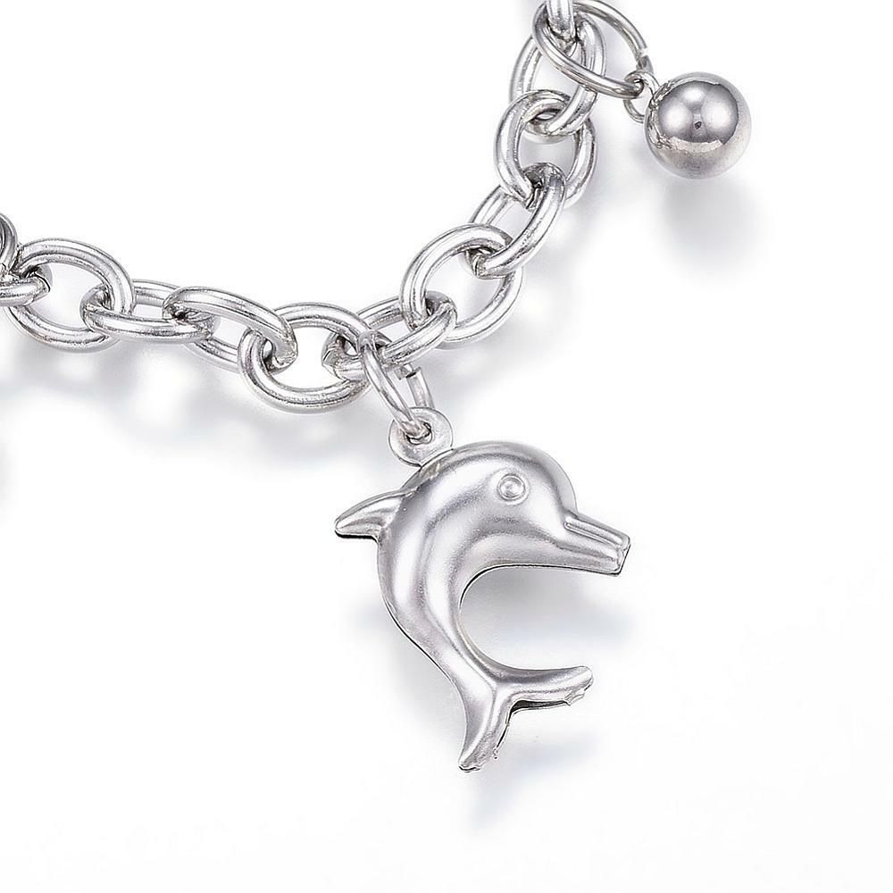 304 Stainless Steel Charm Bracelet Dolphin Silver7.5″ Inch 6mm Z72