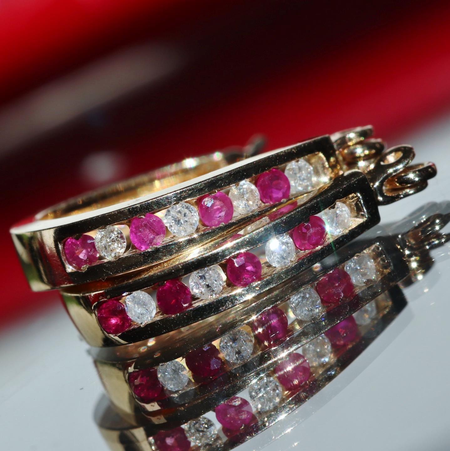 10k yellow gold earrings 0.27ct natural, treated ruby diamond hoop 2.20gr N3634