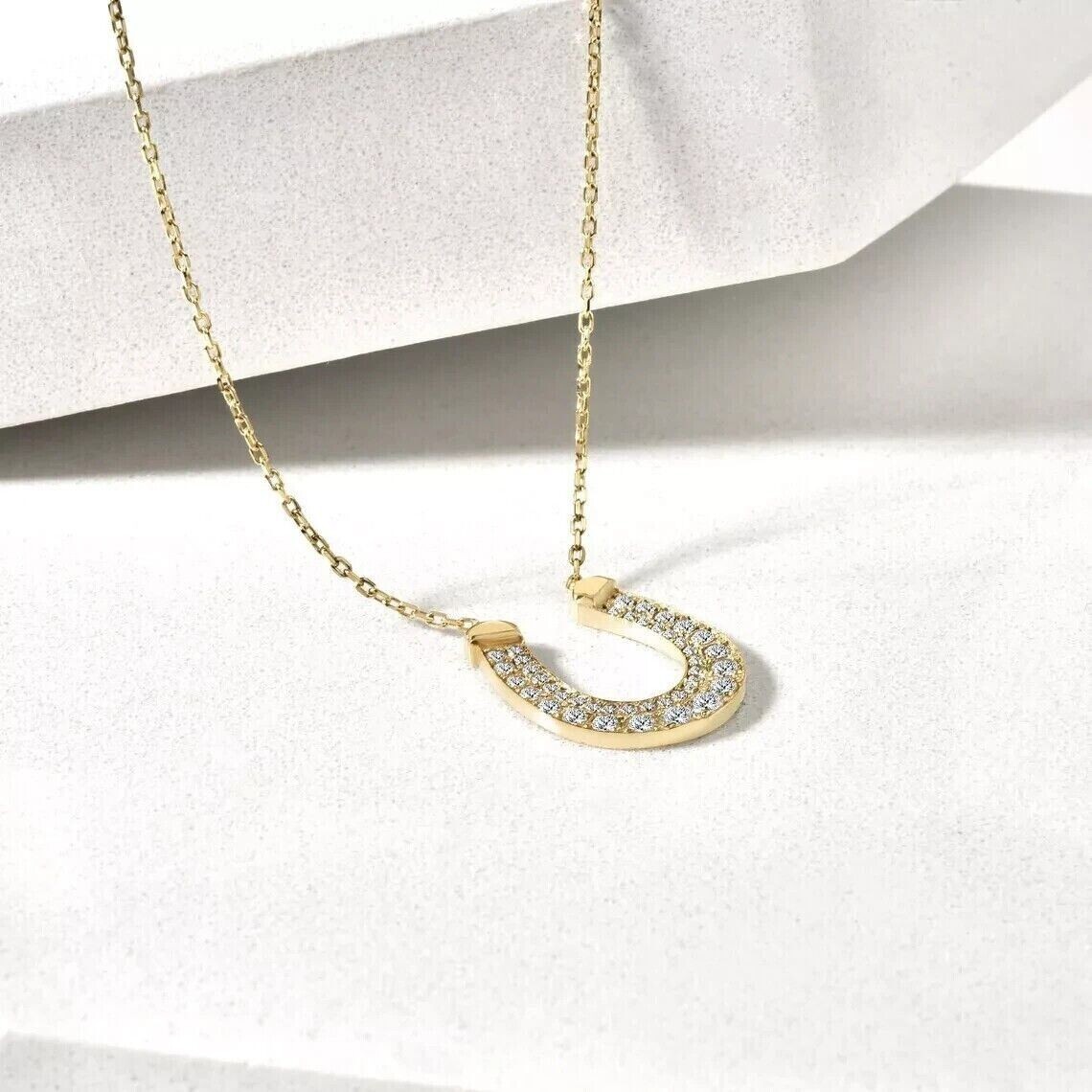 1.50Ct Round Cut Simulated Diamond Horseshoe Pendant 14K Yellow Gold Plated