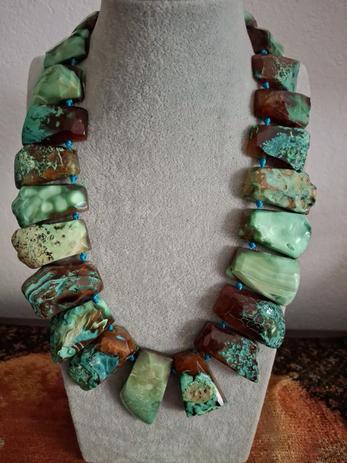 Lucas Lameth LUC CN Signed SS925 Turqouis Agate Large Bib Beautiful Necklace Vtg