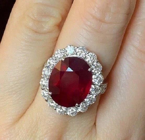 4.80 Ct Oval Cut Natural Ruby & Diamond Wedding Ring 14K White Gold