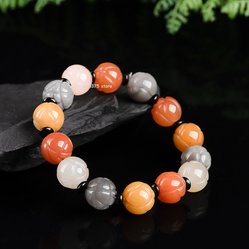 Natural Lighter Imperial Jade Women’s Beauty Color Lotus Bead Elastic Bracelet