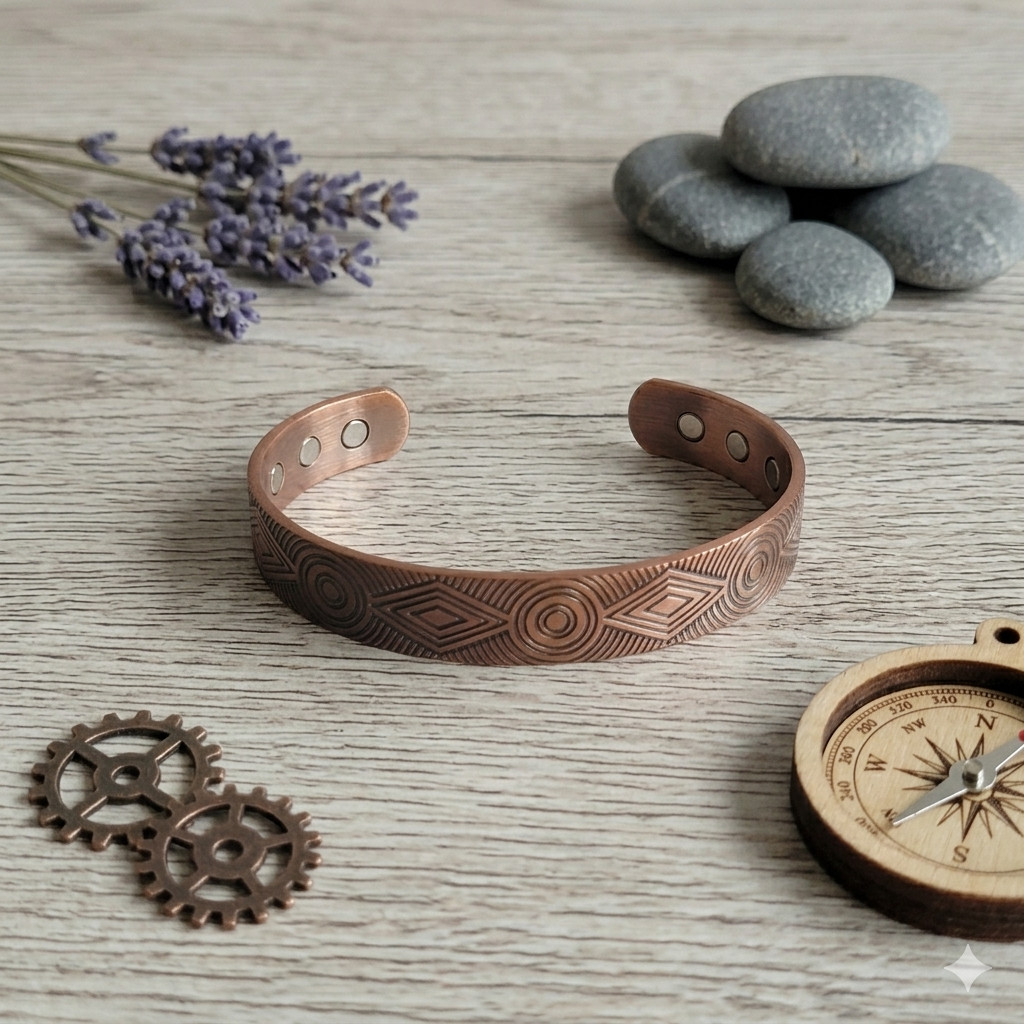 Artisan Pure Solid Copper Magnetic Bracelet Arthritis Therapy Cuff Geometric
