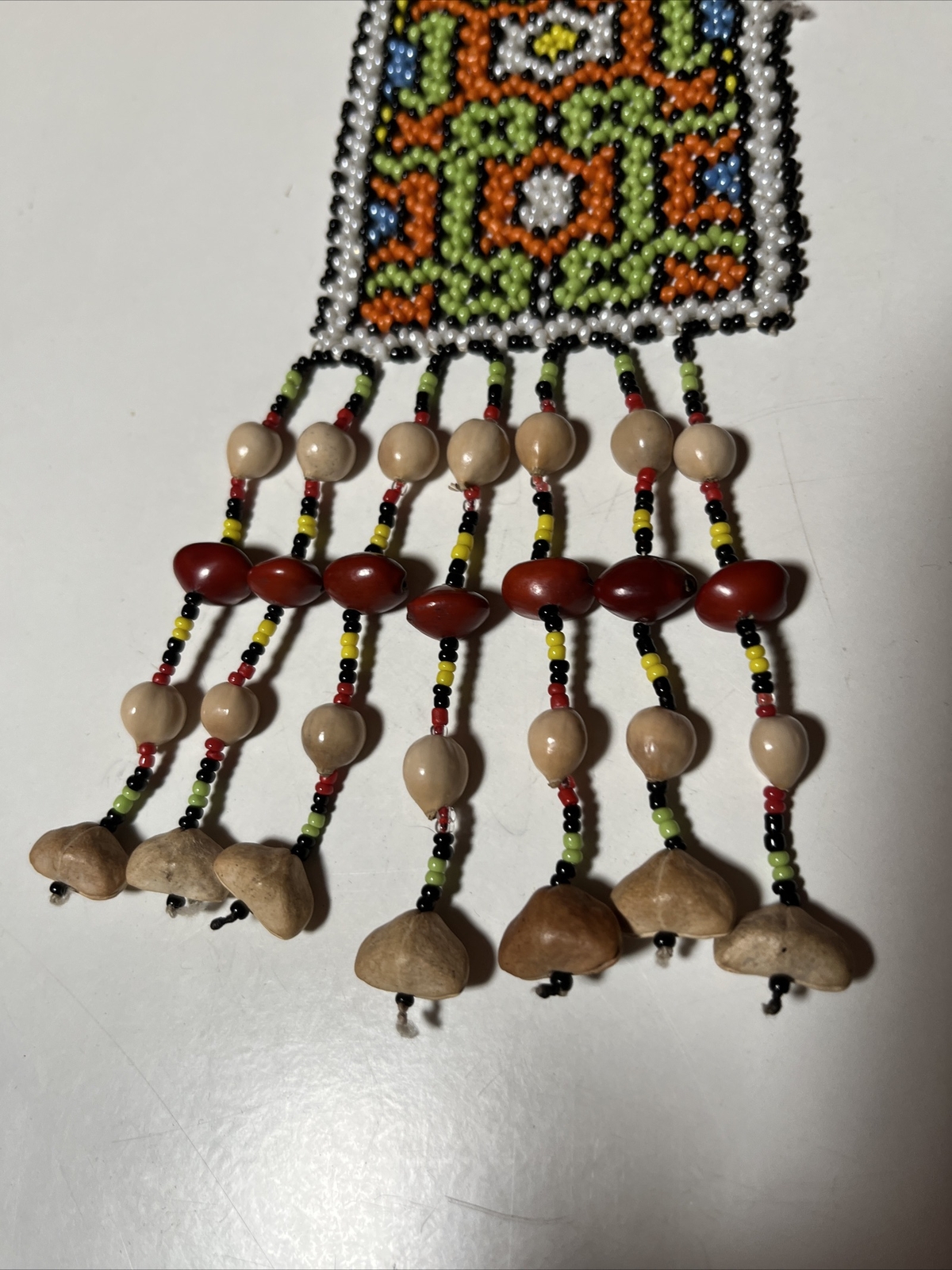 African Beaded Headpiece Tribal Ceremonial Dance Green Orange Tan White Blue
