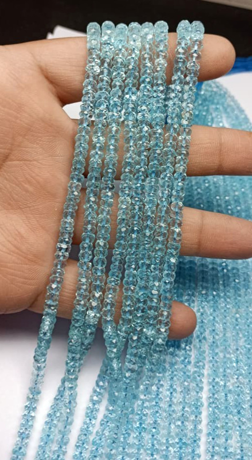 Natural Sky Blue Topaz Faceted Rondelles Bead 5mm AAA Quality For Making Jewelry