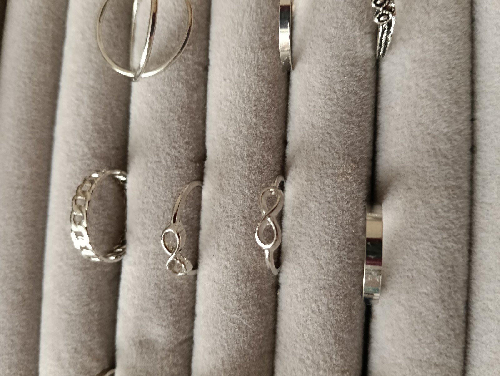 9 x Collection Various Style Silver Coloured Costume Rings free Size
