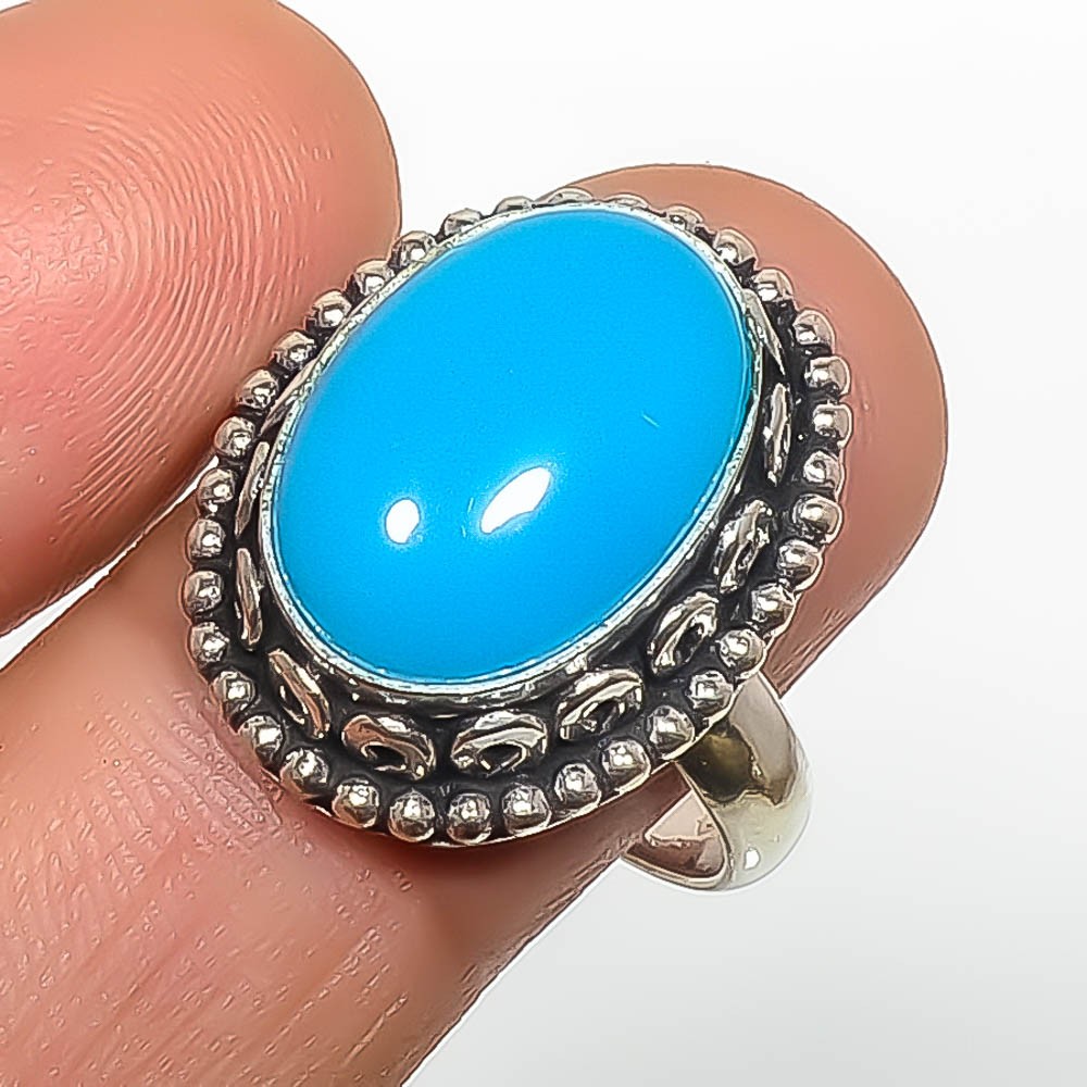 Blue Chalcedony Gemstone 925 Silver Plated Ring s.10 TR87-377