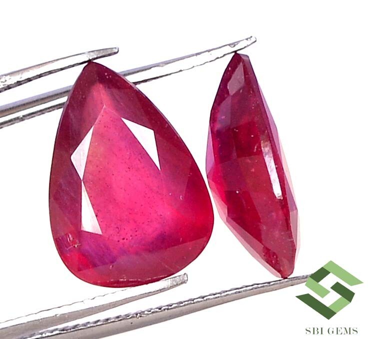8.86 CTS Natural Ruby Pear Cut Pair 13×9 mm Calibrated Loose Gemstones GF