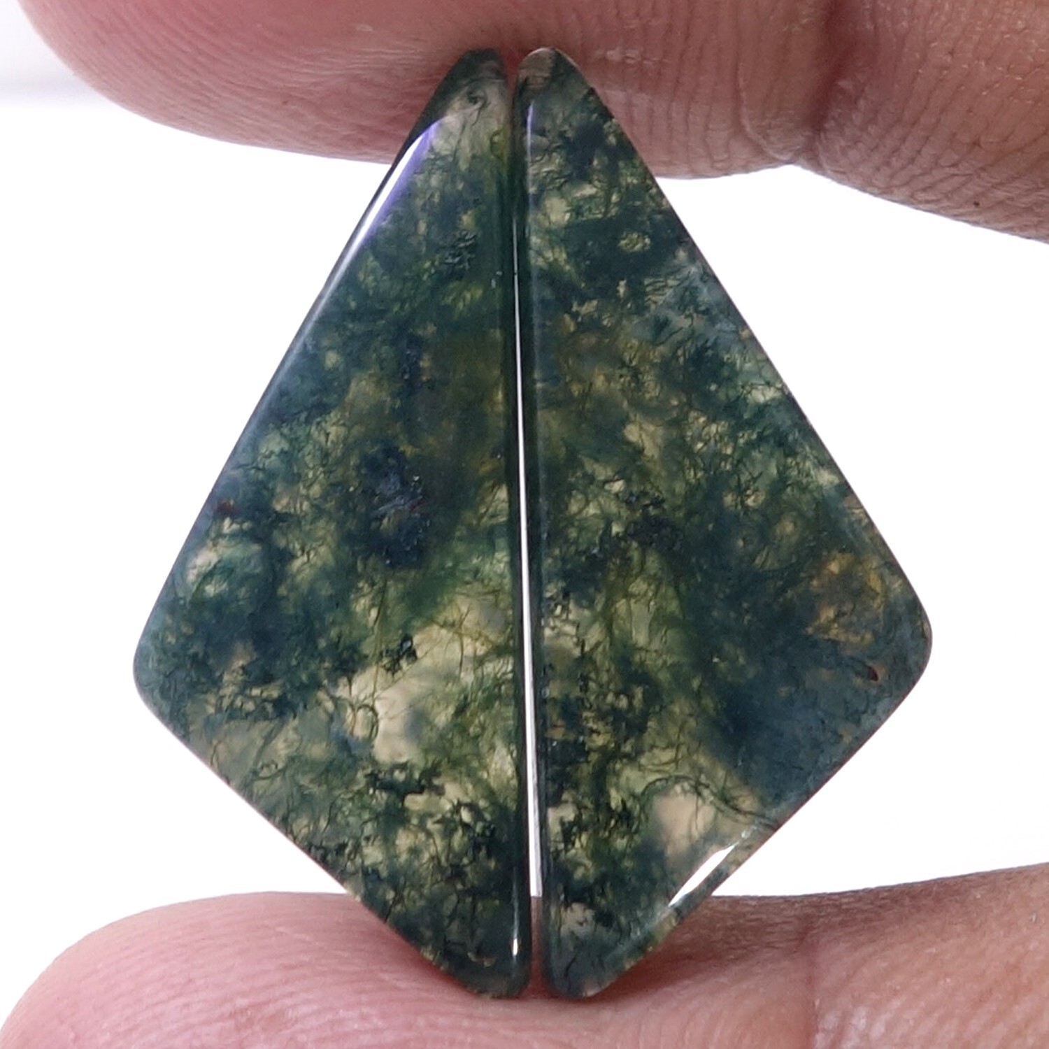 13.90 Cts Natural Green Moss Agate Gemstone Fancy Earrings Cabochon Matched Pair