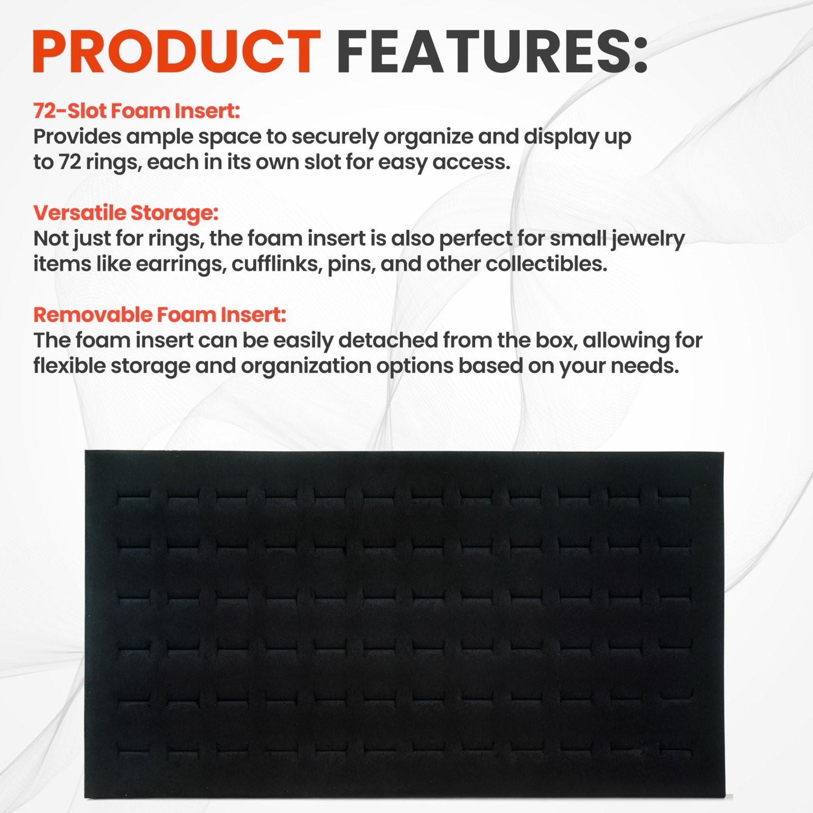 Novel Box 144 Ring Earring Jewelry Tray Foam Black Velour Liner Insert – 2 Pack