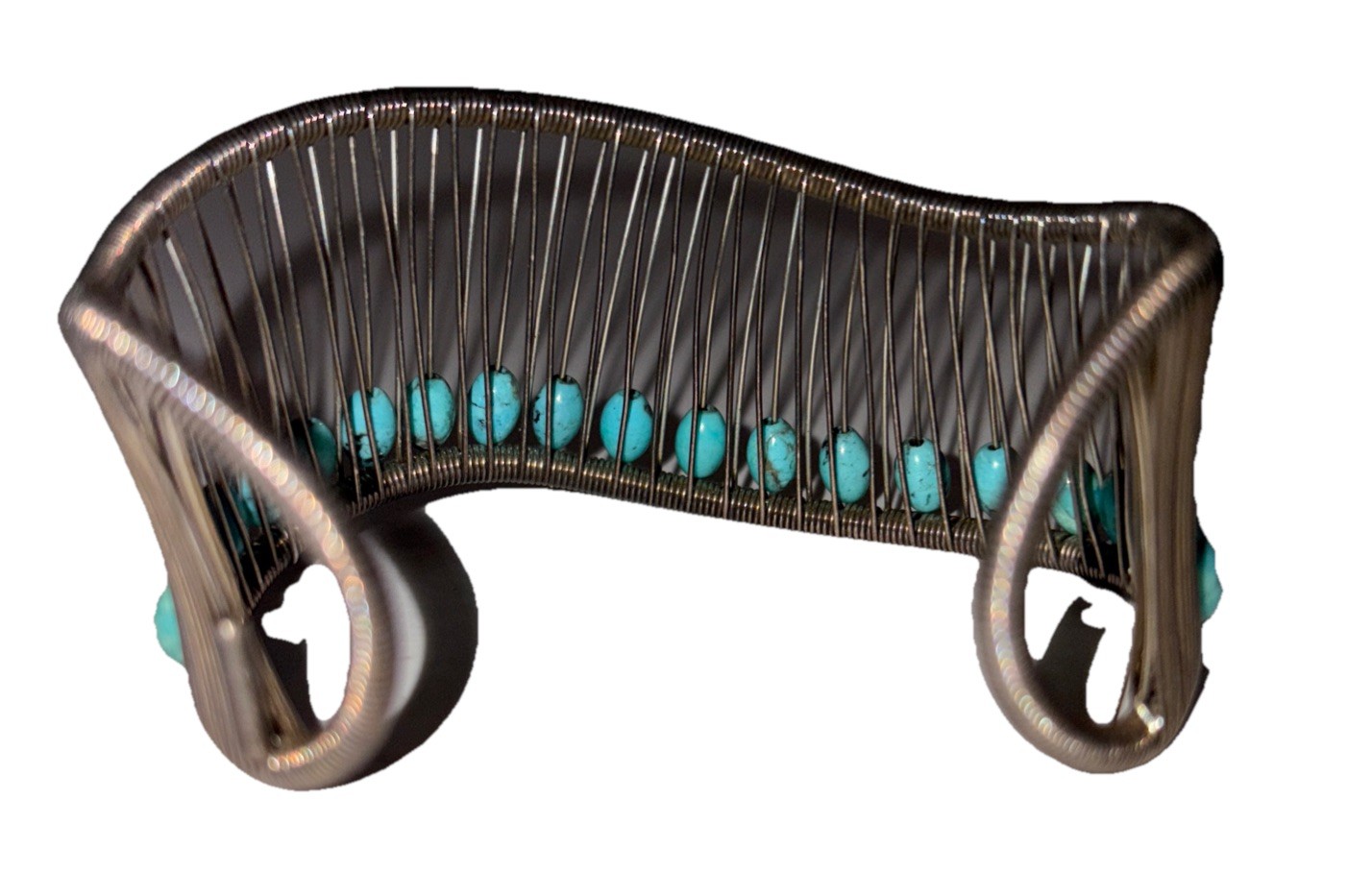 Tana Acton Sterling Silver Kinetic Wave Cuff Bracelet/Turquoise Beads 27.24 gr.