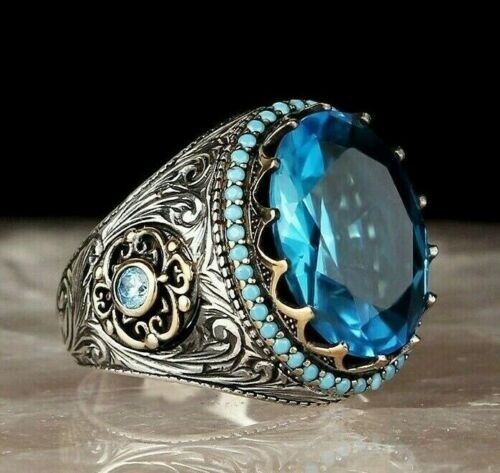 4 Ct Simulated Aquamarine Vintage Style Ring Silver Plated Valentine Gifts Ring