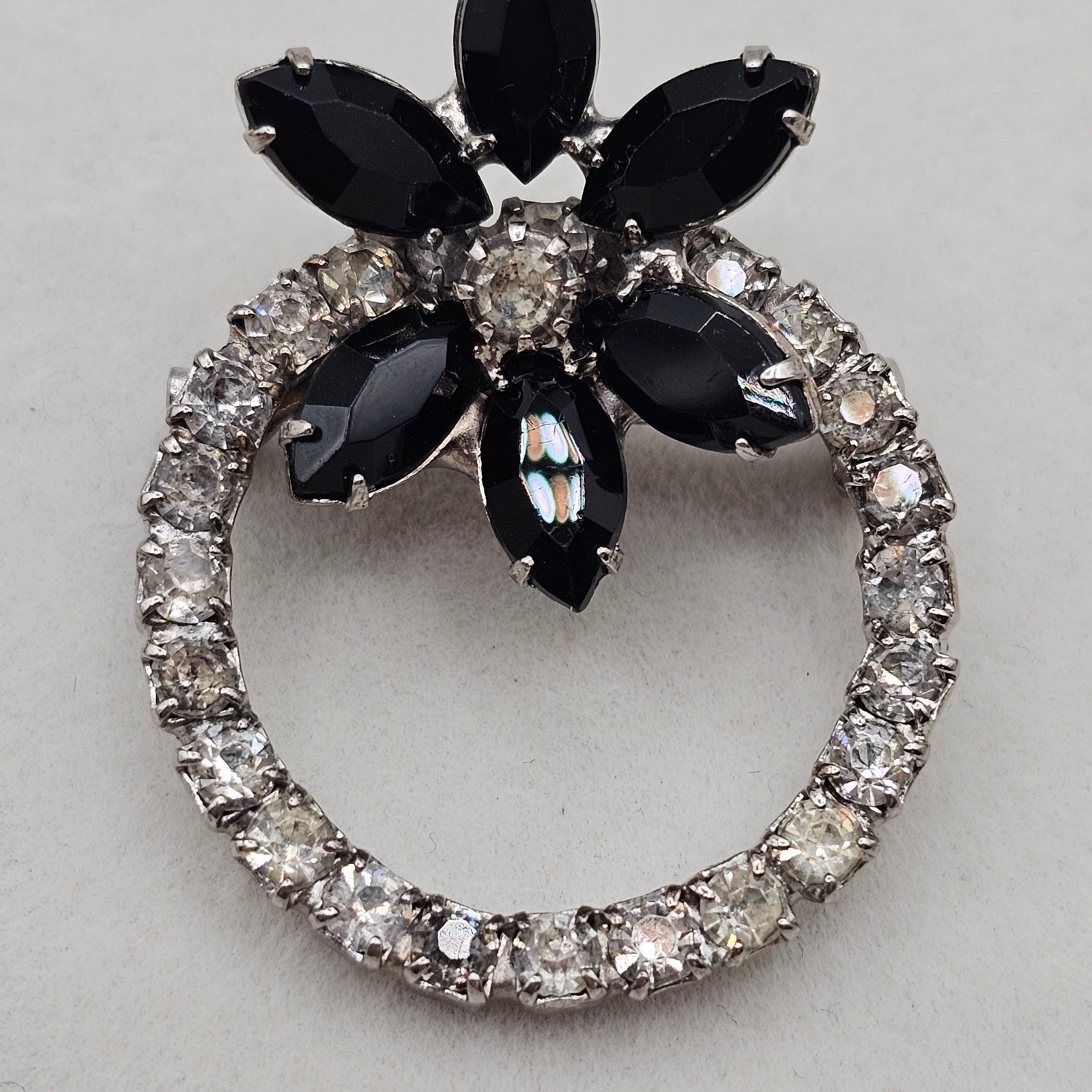 Clear & Black Rhinestone Brooch Lot 5pc Silver Tone Mixed Styles Formal Pins