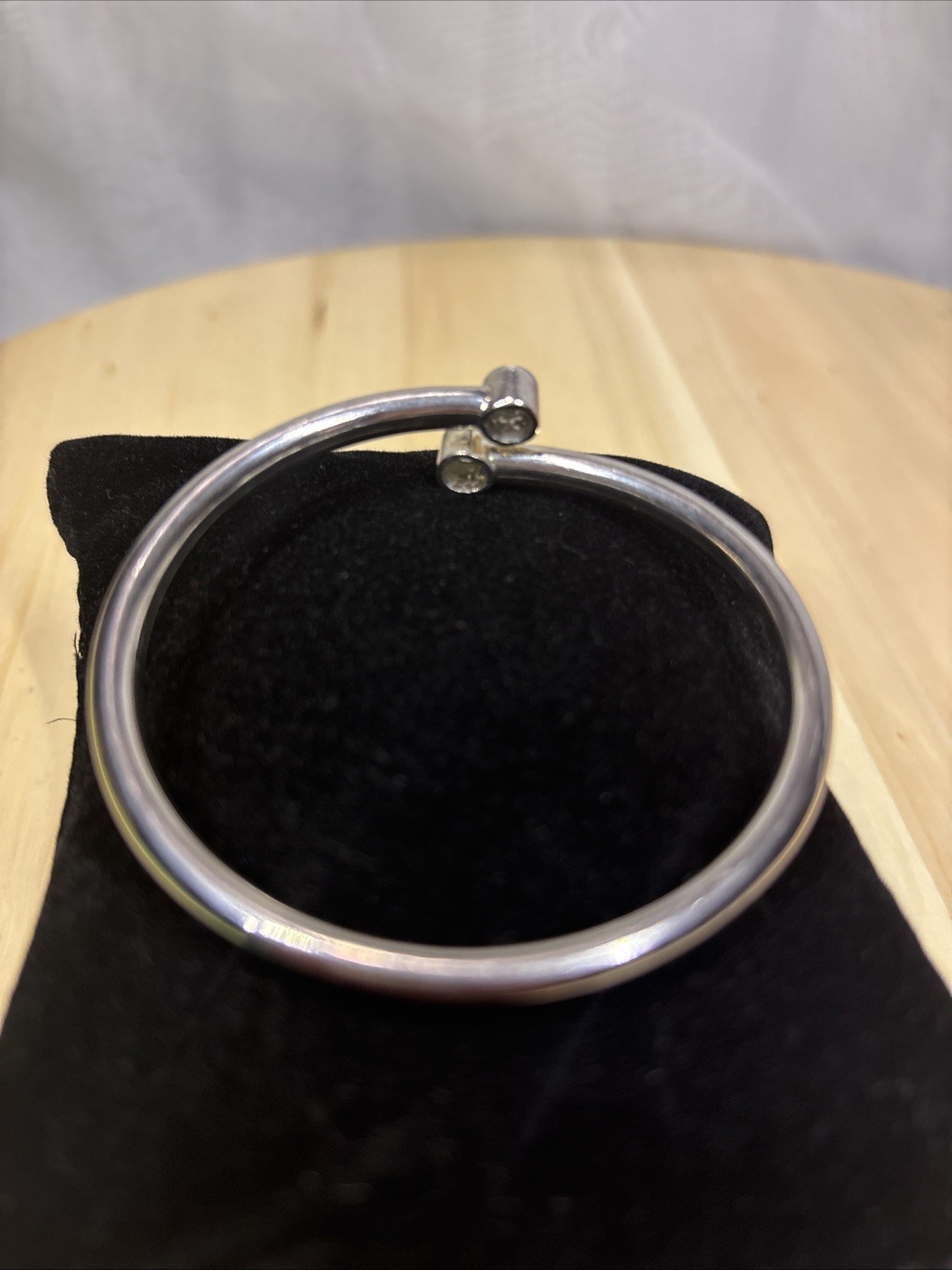 Sterling Silver Hollow Flexible Bracelet, With Clear Crystal , Marked 925