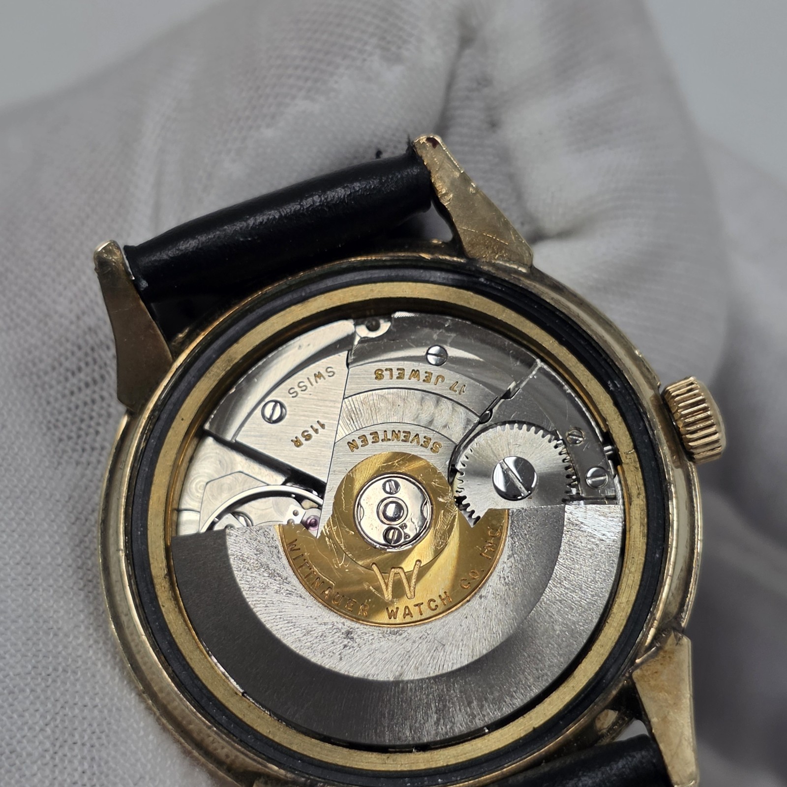 Vtg Wittnauer Mens Automatic Watch Swiss 11SR 17J 34mm Crosshair 10k Gold Filled