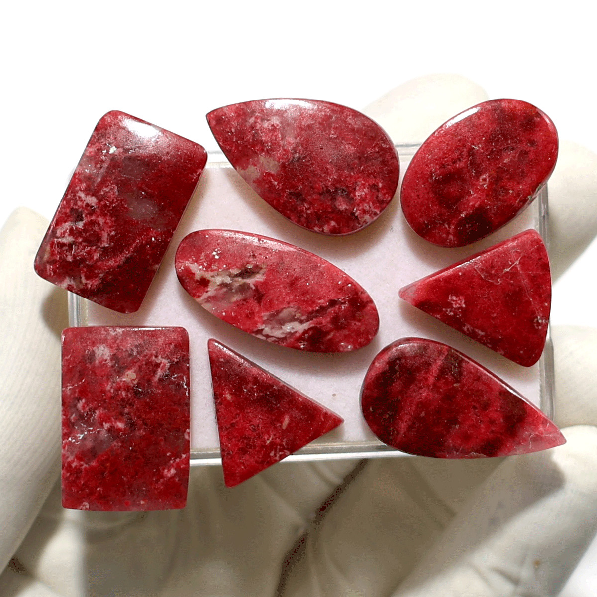8 PC Natural Thulite Hi-Quality 16.2mm-24.7mm Mix Cabochon Loose Gemstones Lot