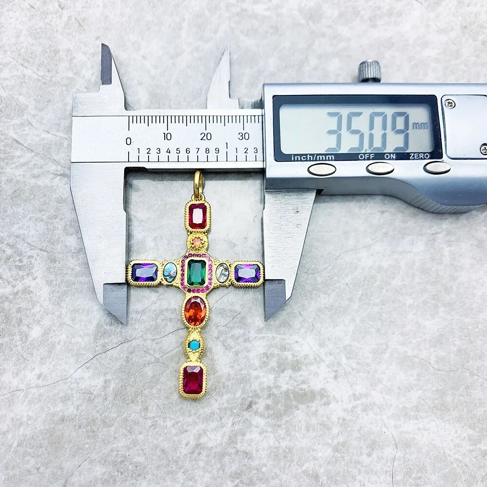 925 Sterling Silver Cross Pendant Multi Gemstone Accents YG