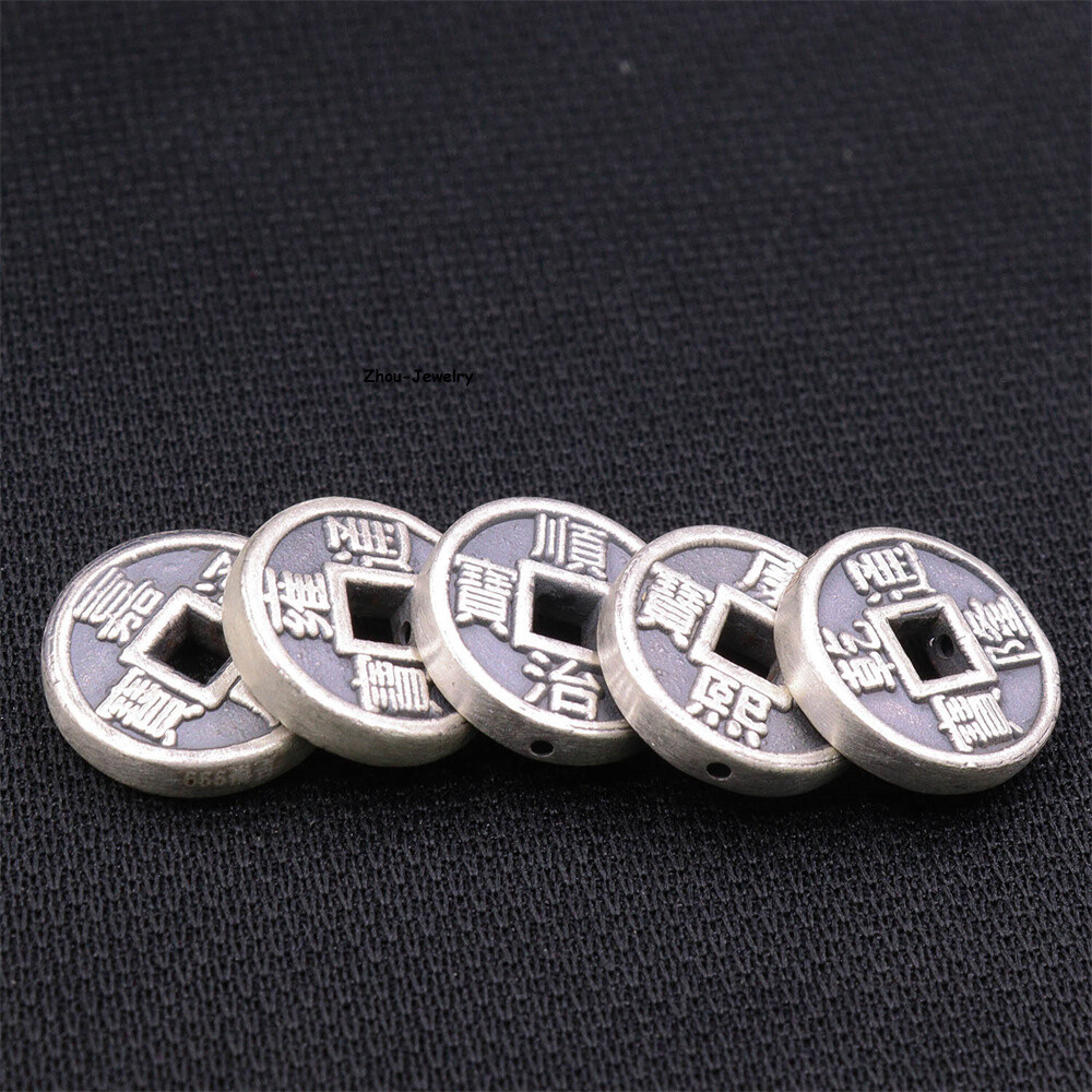 5 PCS Pure S999 Sterling Silver Pendant Men Women Coin Pendant 12mm 4.4-4.5g