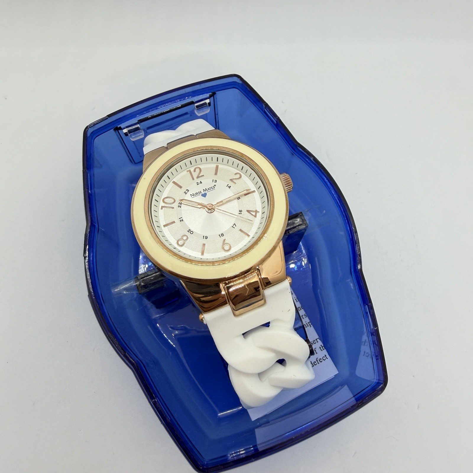 Nurse Mates women’s nurse watch water-resistant silicone strap -White/ Rose Gold