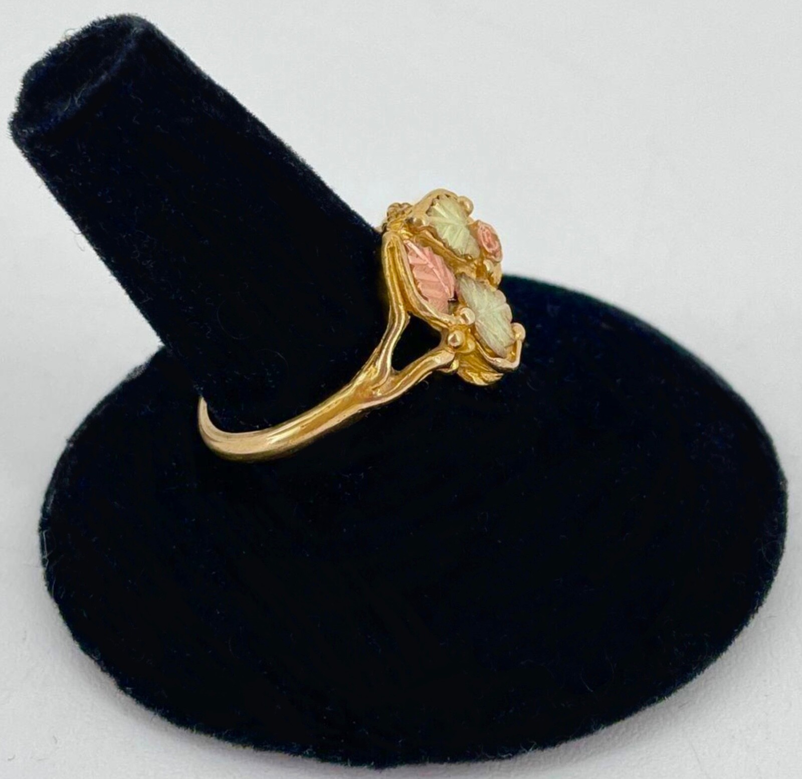 Black Hills Gold 10k Large Coleman Rose Three Leaves Ring Size 6 1/2