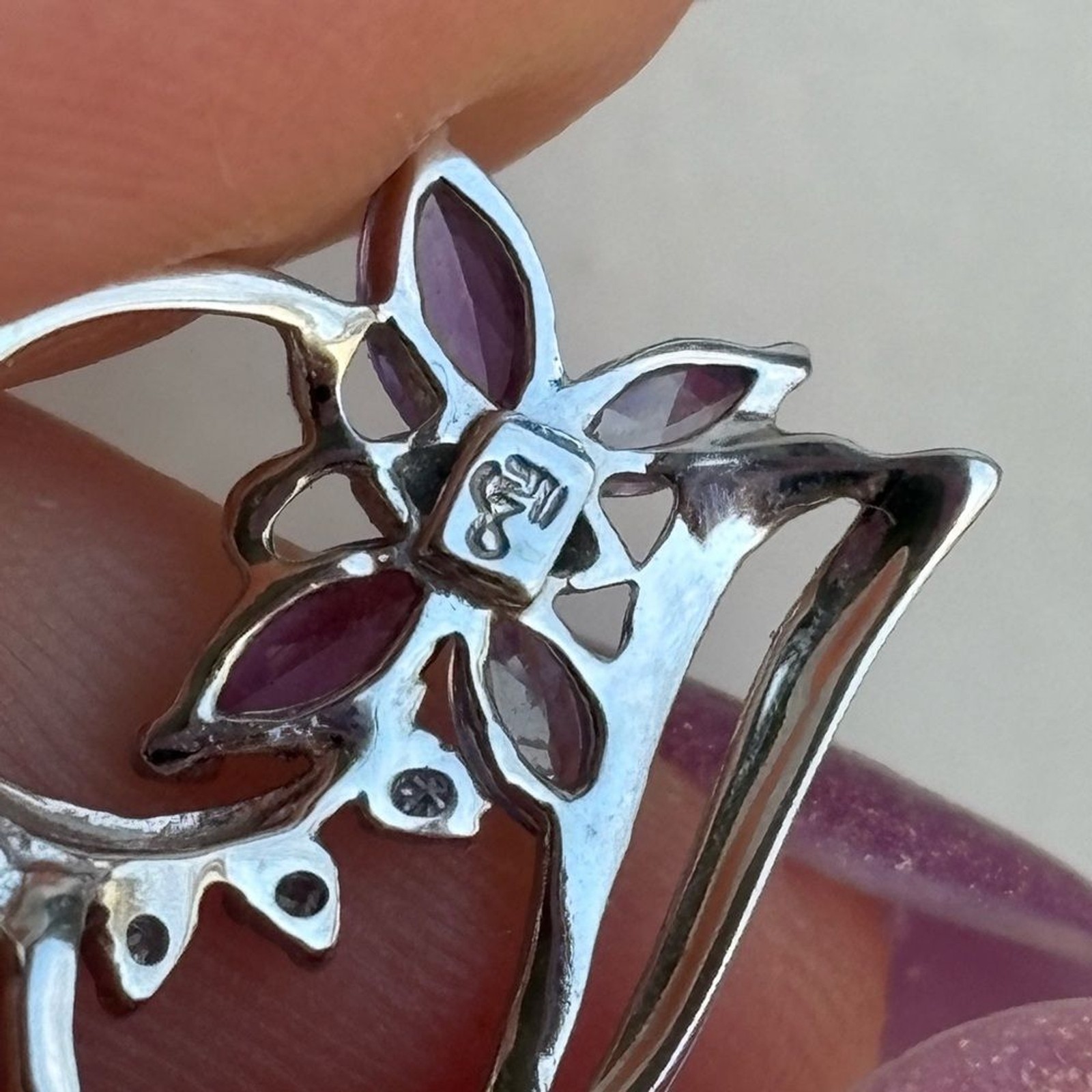 10k White Gold Diamond Tanzanite Amethyst Gemstone Butterfly Heart Pendant Charm