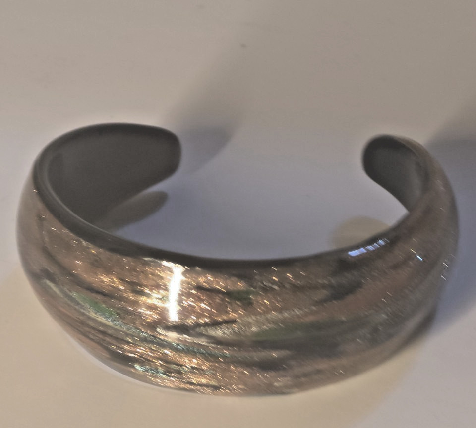 Vintage Black & Multi color Glitter ART GLASS 6.5″ Bracelet