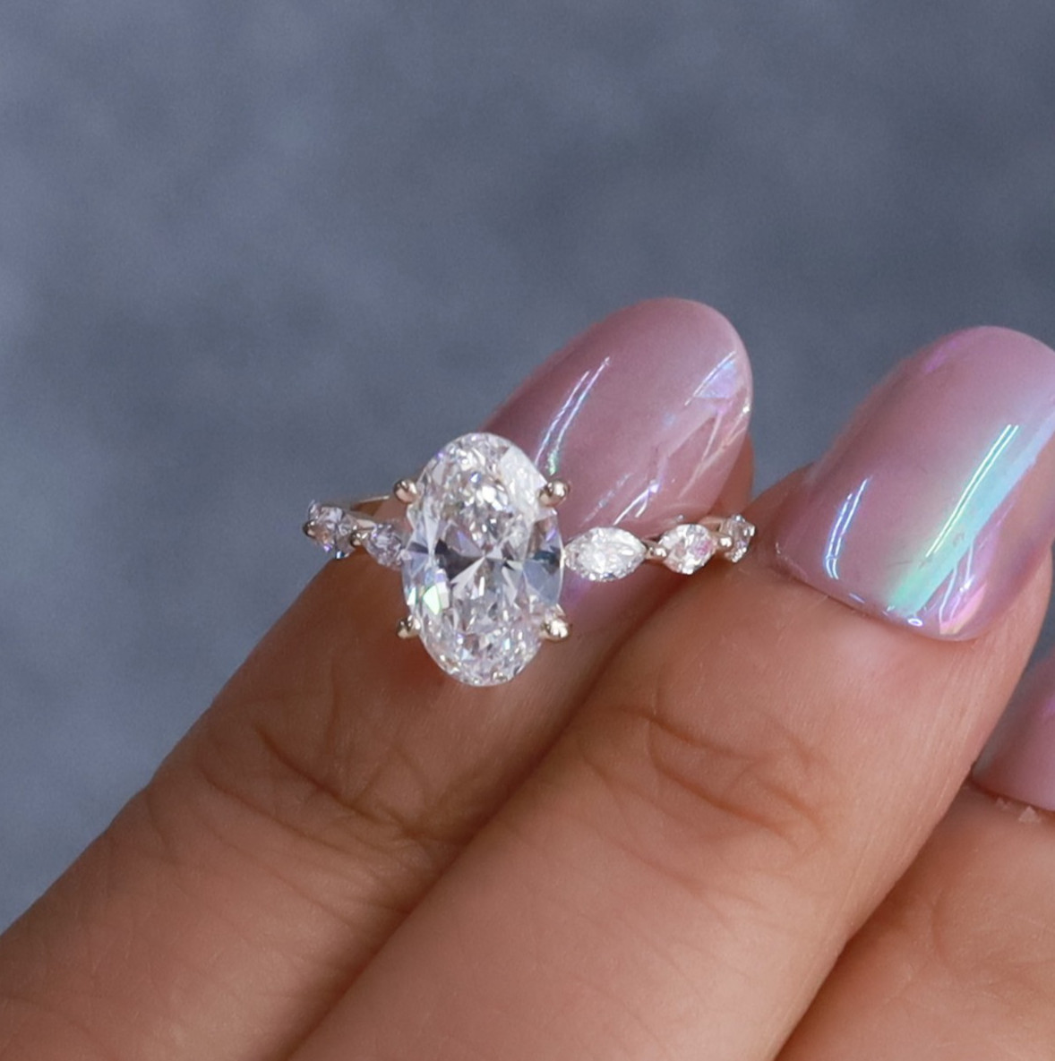2.40 Ct Lab Grown Diamond Solitaire Engagement Ring 14K YG Oval & Marquise Cut