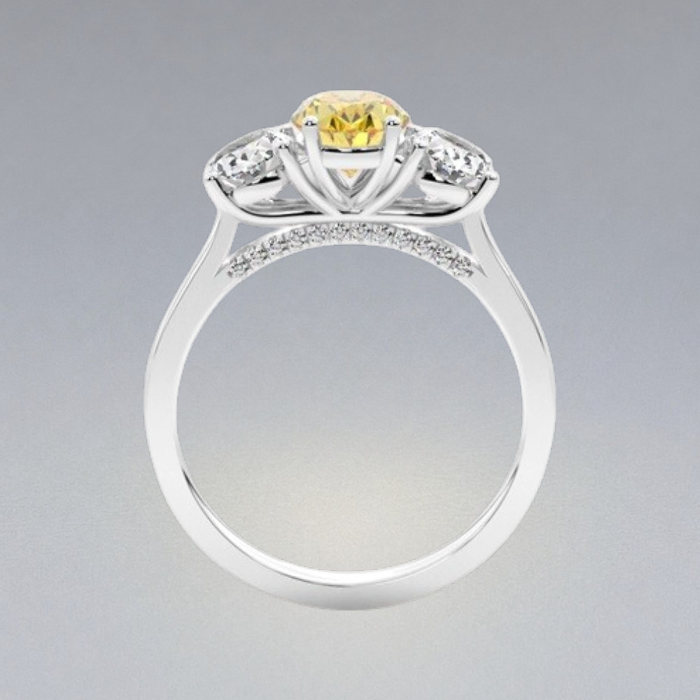 2.90 CT Oval Cut 14K White Gold Diamond Ring Fancy Vivid Yellow IGI Lab Created