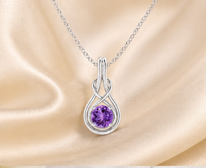 1Ct Round Cut Simulated Amethyst Stunning Pendant Necklace 14K White Gold Plated