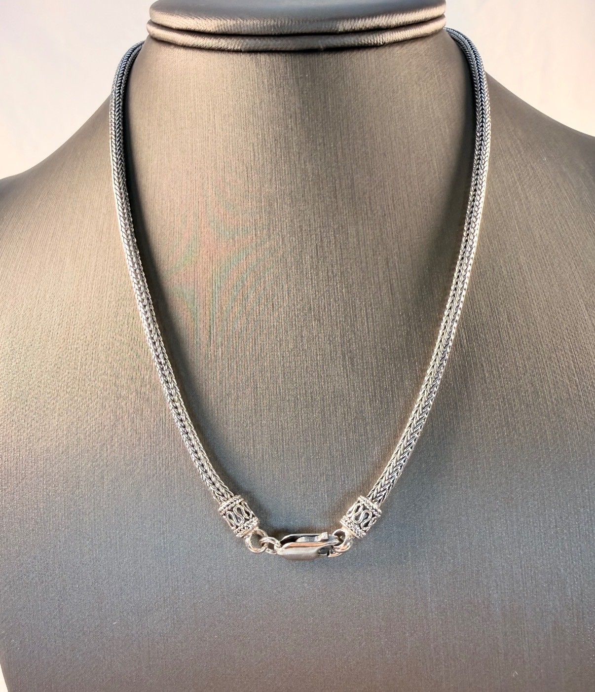 Sterling Silver 925 Tulang Naga Weave Necklace Chain Braided Design 18″ – 22g