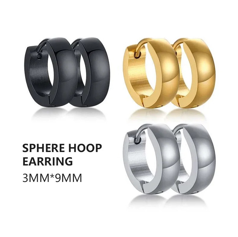 1 pair Punk Stainless Steel Hoop Earrings Unisex Round Circle Hip Hop Jewelry