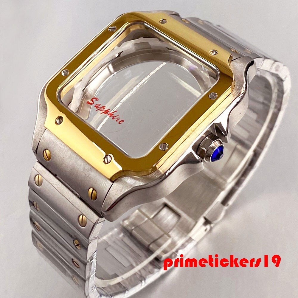 38mm Square Watch Case+Band+Dial Hands Set Fit NH35 NH36 NH38 Transparent Back