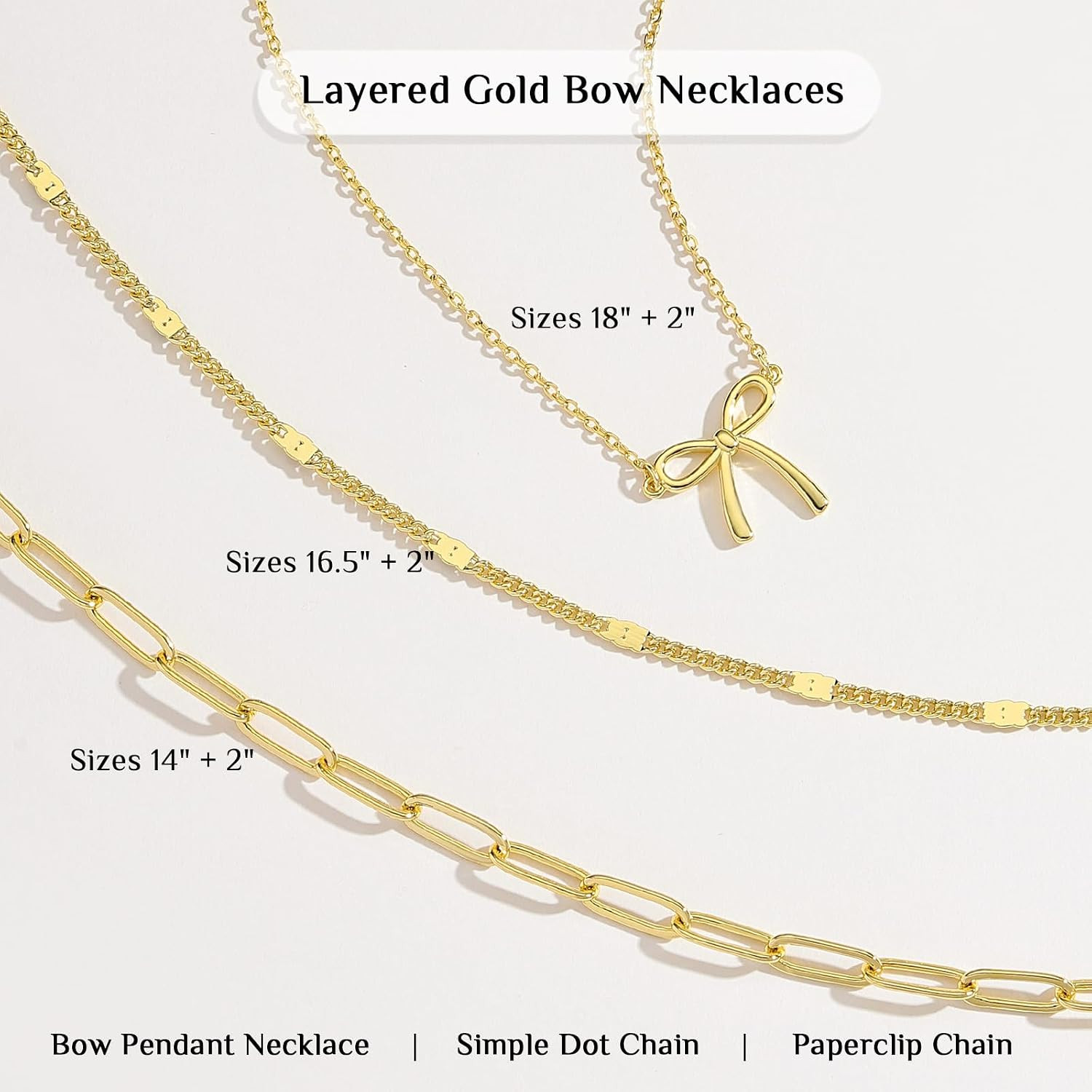 Layered Glod Bow Necklaces for Women 14K Gold Plated Stackable Dainty Choker Nec