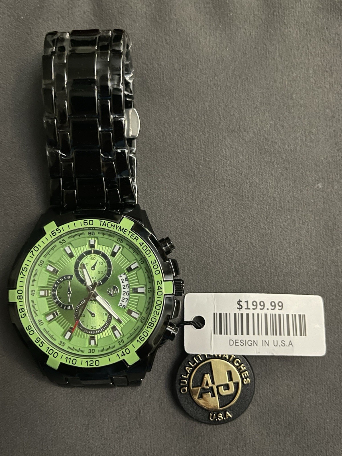 AJ Black / Green Watch / Beautiful Design/ Brand New/ Butterfly Clasp